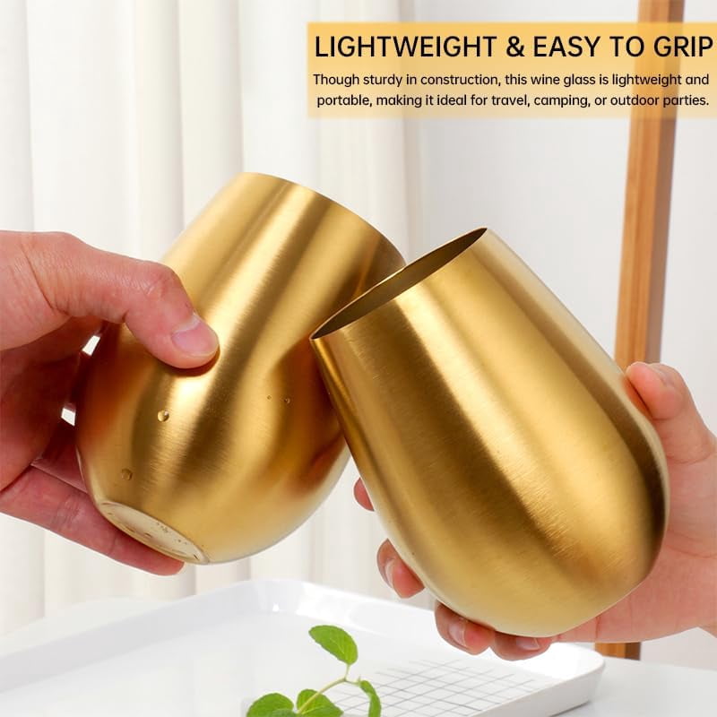 Buyer Star 304 Stainless Steel Wine Glasses Set of 4 - Gold 17 oz Outdoor Wine Tumblers