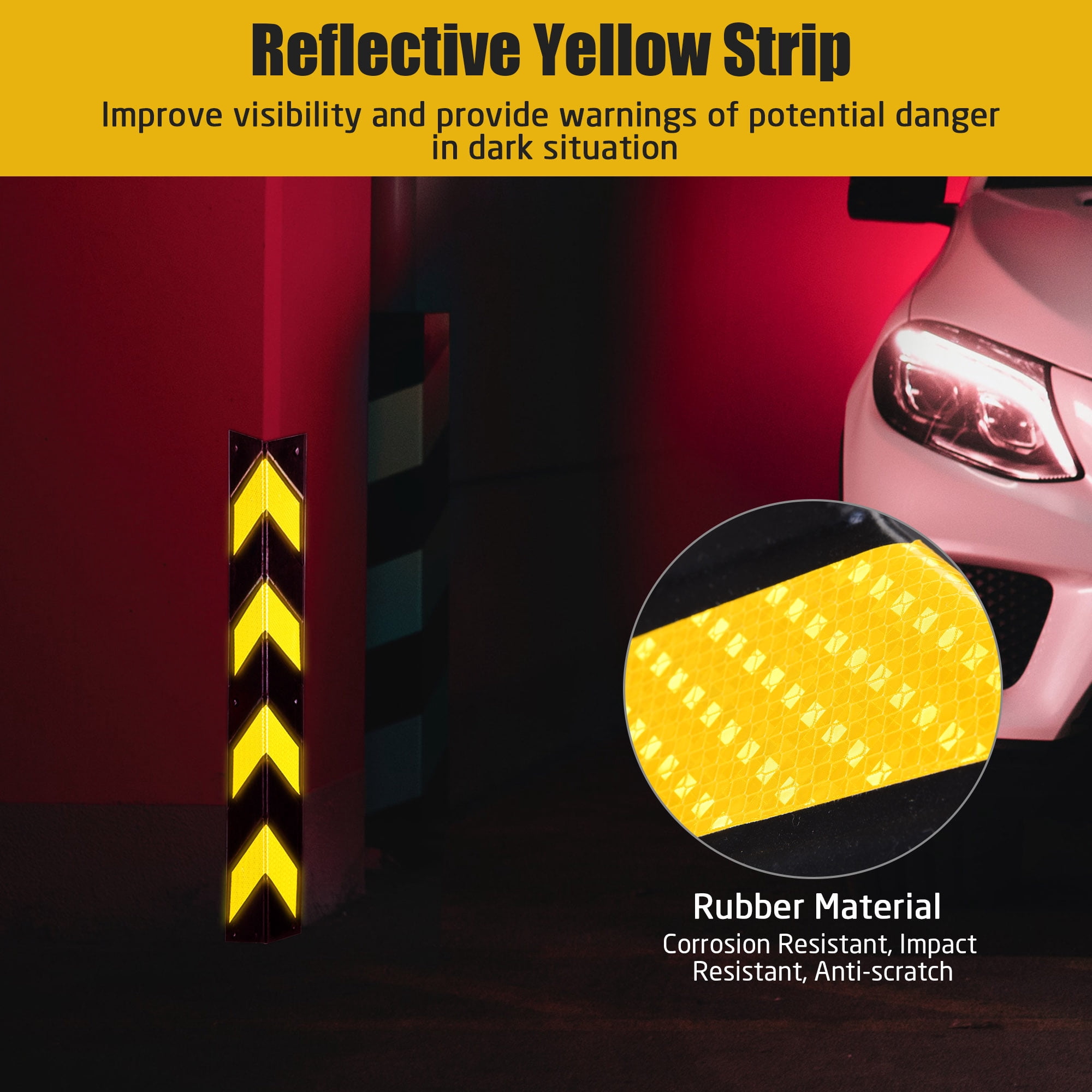 Yescom 31" Rubber Corner Guard w/ Reflective Yellow Strips for Parking Columns and Garage Walls 2pcs