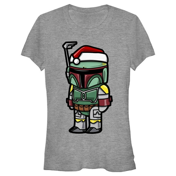Junior's Star Wars Boba Fett Santa Hat Cartoon Graphic Tee Athletic Heather Small