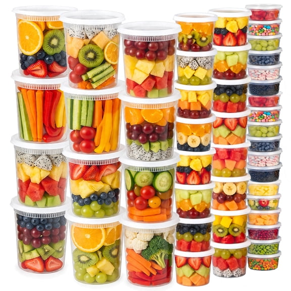 48 Sets (96-Piece) Deli Containers with Lids, 32 oz or 8oz (12 Sets Each)   16oz (24 Sets), BPA Free Leak-Proof Food Storage Containers, Meal Prep Containers, Freezer/Microwave/Dishwasher Safe
