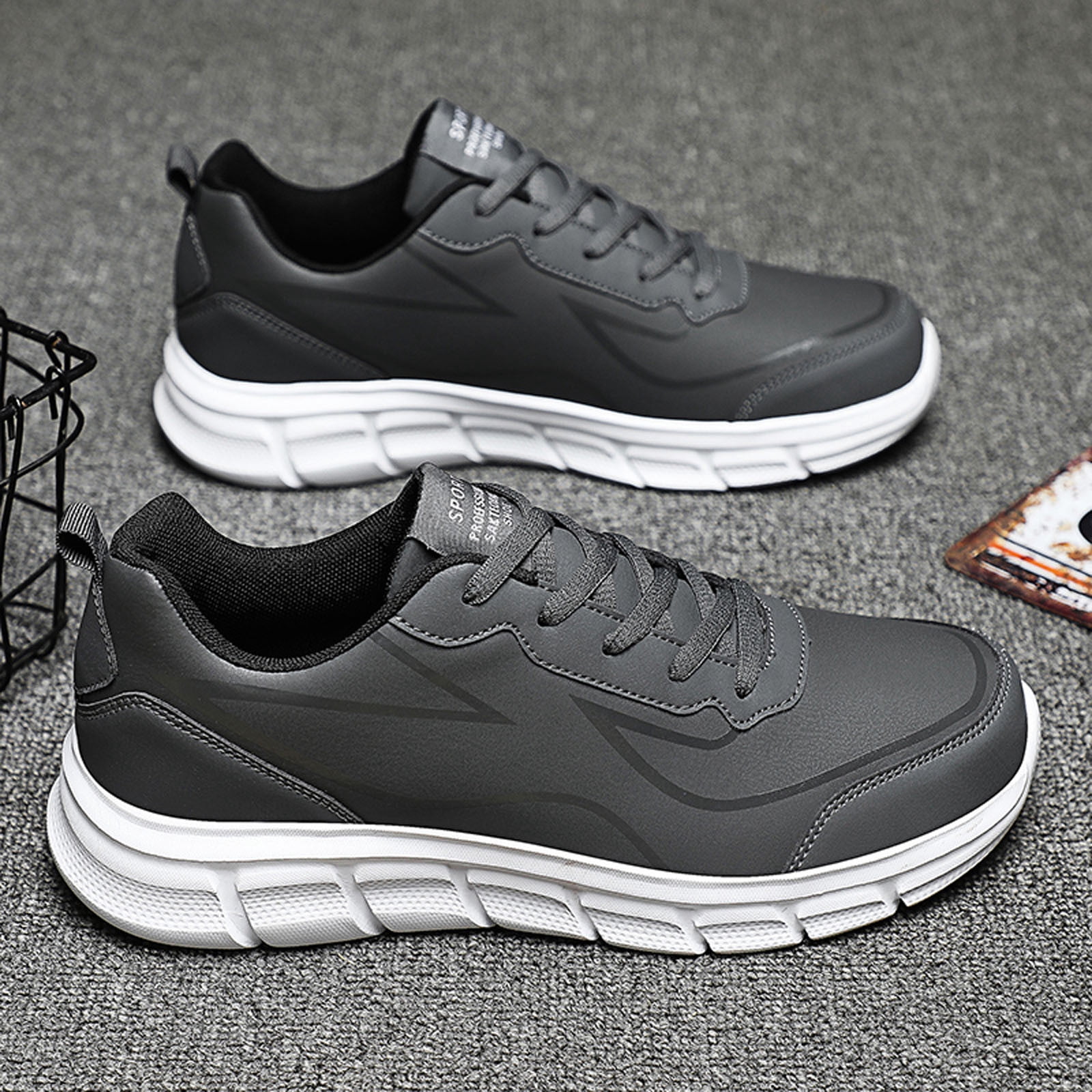 eileial Mens Sneakers Leather Running Shoes Trainers Sneaker Casual Hiking Shoes,Gray 11