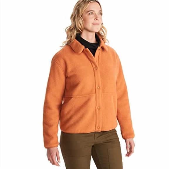 MARMOT WOMEN'S AROS BUTTON-UP JACKET SHERPA FLEECE RETRO STYLE SIZE M COPPER