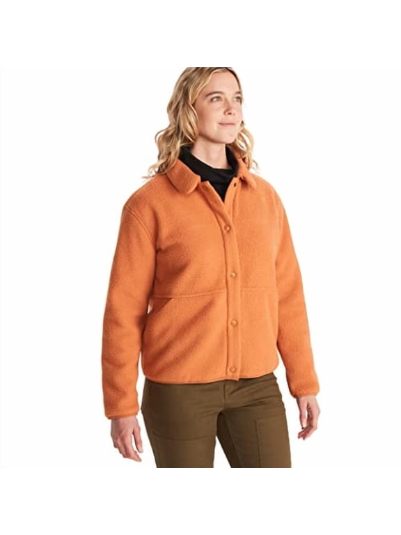 WOMEN'S AROS BUTTON-UP JACKET SHERPA FLEECE RETRO STYLE SIZE M COPPER