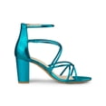 thumbnail image 4 of BLISSFUL STEP Women's Strappy Crisscross Strap Block Heels Sandals Lake Blue 8.5, 4 of 8