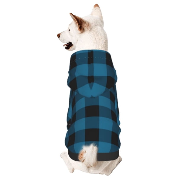 Balery Blue Black Plaid Sudadera con Capucha para Perros Pequeños – Ropa para Mascotas, Disfraz para Perros y Gatos, Ideal para Fiestas y Cosplay-XX-Large