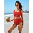 thumbnail image 3 of Sociala Ribbed Keyhole High Waisted Bikini Sets for Womens Tie Back Two Piece Swimwear, 3 of 6