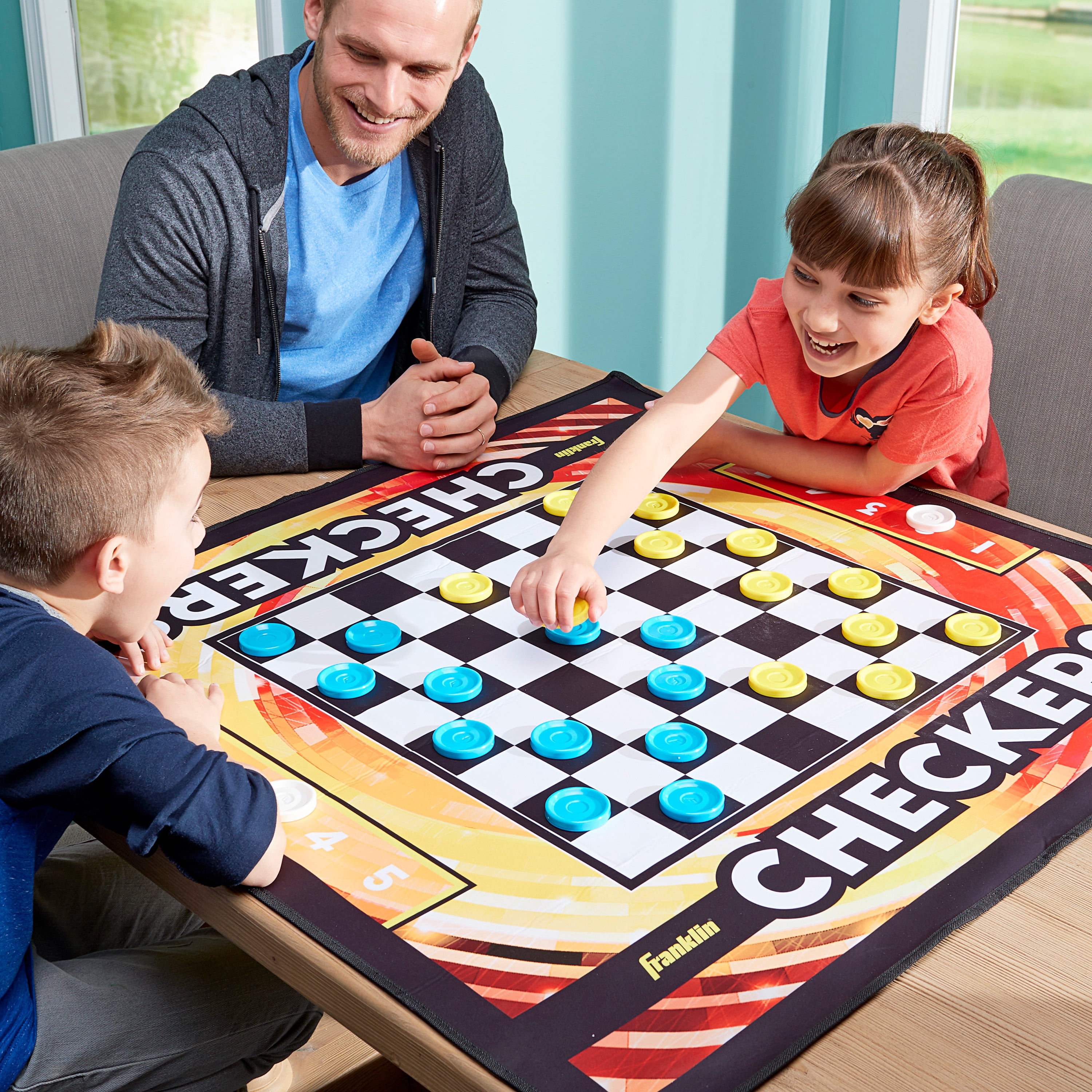 Franklin Sports Checkers and Four in a Row Mat Game - addictive Family Fun! - Soft Play Mat for Kids of all Ages - Comes with 42 Plastic Pucks