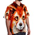 thumbnail image 2 of Pixel Dog Men's Short Sleeve Spread Collar Tops, Casual Button Down Shirts, Printed Summer Beach Shirts, Unisex, 2 of 6