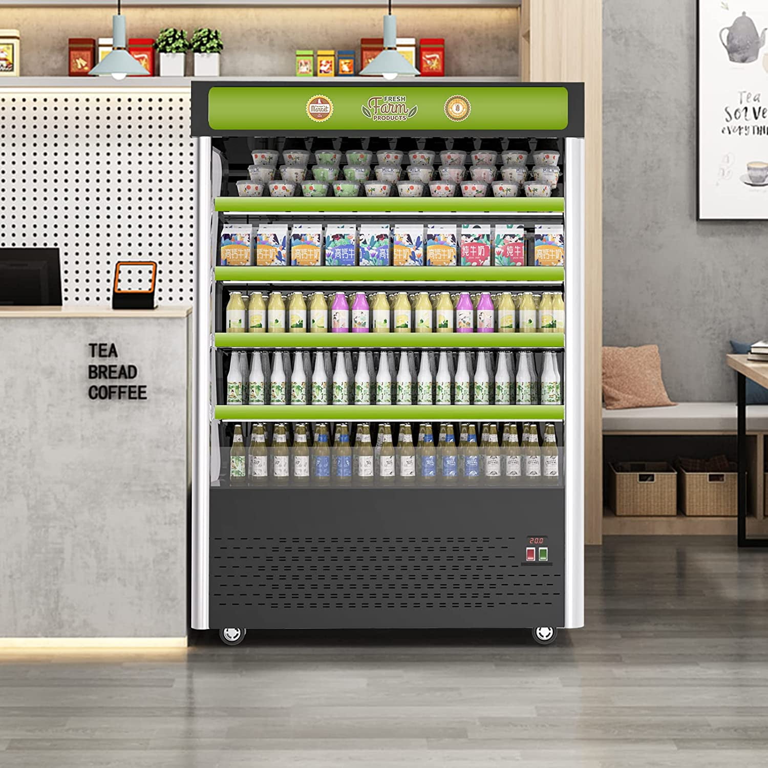 NAFCOOL Open-Air Commercial Refrigerator, Grab and Go Merchandiser, Display Beverage Cooler, 26.5 Cu ft
