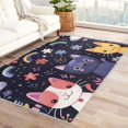 thumbnail image 1 of Cat Rugs Room Decor - 4x5 Rug - Cat Rug - Cute Cartoon Kitten Area Rug - Kids Navy Blue Kawaii Rugs - Girls Floral Animal Carpet, 1 of 7
