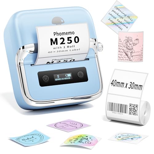 Impresora de etiquetas Phomemo M250, impresora térmica de códigos de barras y direcciones de 3", impresora portátil para negocios, hogar y logotipos, compatible con teléfonos y PC, con 100 etiquetas,