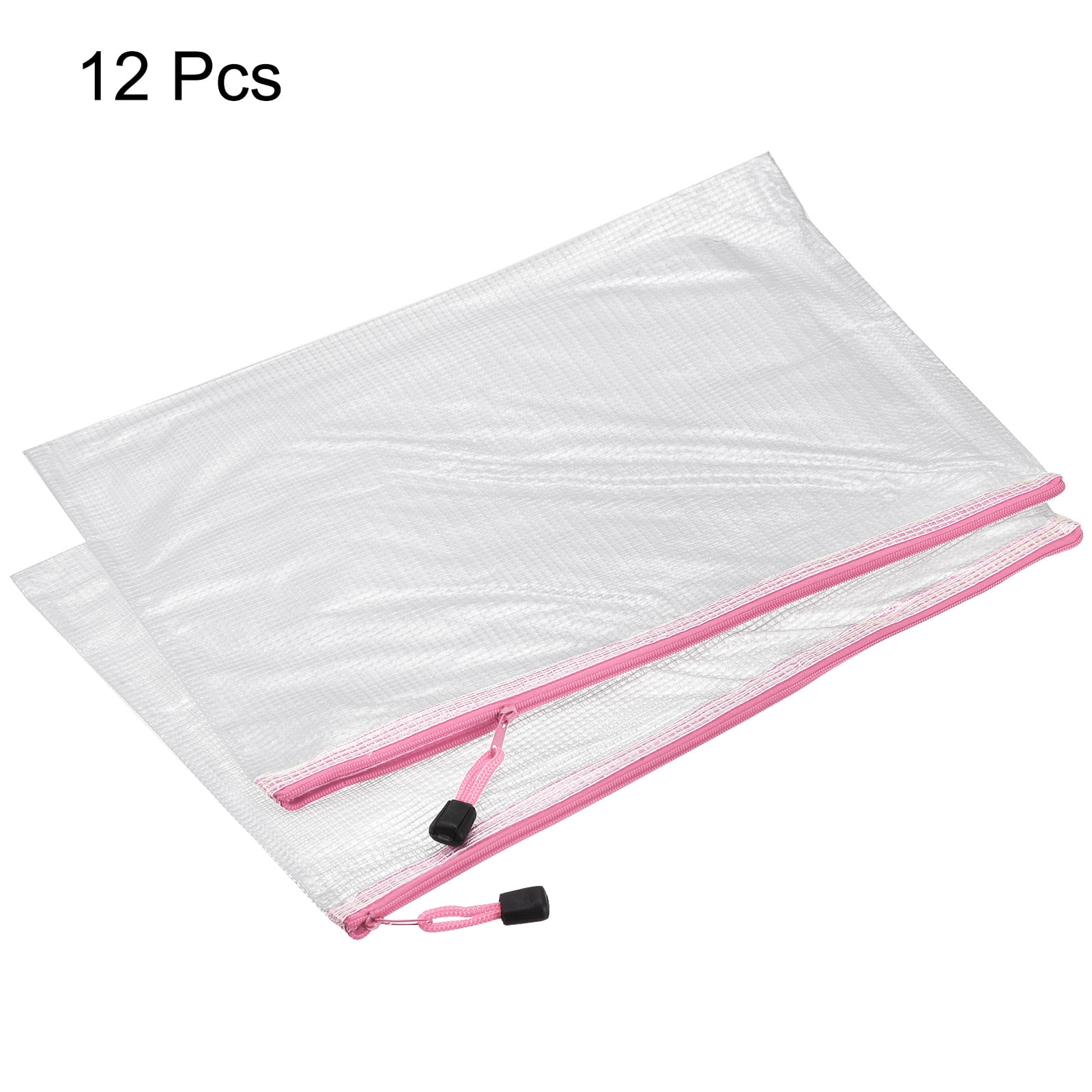 Unique Bargains Mesh Zipper Bag Plastic Zip File Pouch Document Folders Home Office Travel Pink