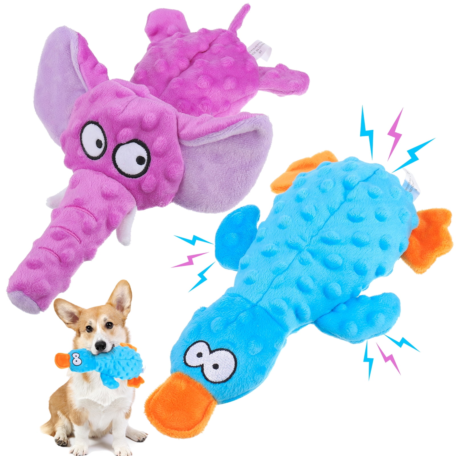 sixwipe 2 Pcs Squeaky Dog Toys, Stuffed Chew Crinkle Dog Toys, Tough Plush Pet Toys for Small Dogs Biting Training, Teething
