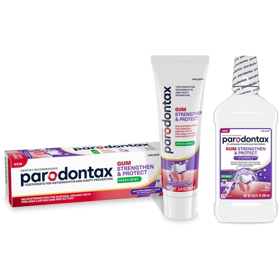 Parodontax Gum Strengthen & Protect Gingivitis & Cavity Toothpaste (3.4oz) & Mouthwash (16.9oz) Bundle, Mint