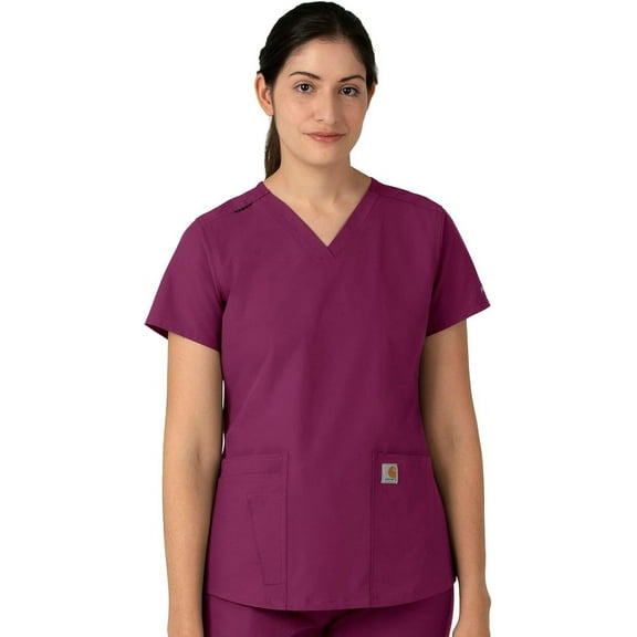 Carhartt Women's Force V-Neck 5-Pocket Top, Wine, Medium