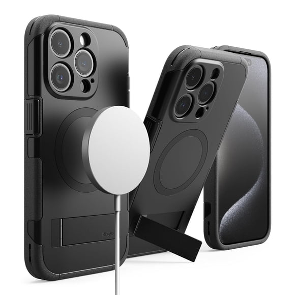 Funda Magnética Ringke Black Compatible con iPhone 15 Pro MAX con Soporte Ajustable para Carga MagSa