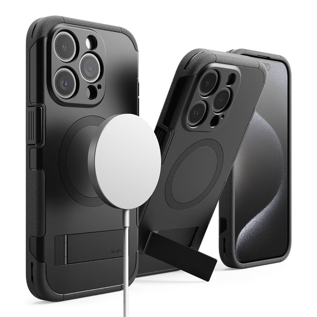 Funda Magnética Ringke Black Compatible con iPhone 15 Pro MAX con Soporte Ajustable para Carga MagSa