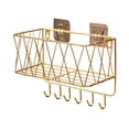 thumbnail image 2 of No Drill Bathroom Shelving Unit, Wall Mounted Toiletries Skin Care Storage Rack, Wrought Iron Hook Shelf for Bath Sponge Gold, 2 of 6