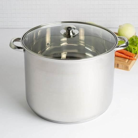 Stainless Steel Stock Pot - 20-Quart, Encapsulated Induction Ready Cooking Pot with Glass Lid, Oven Safe, Dishwasher Safe Soup Pot
