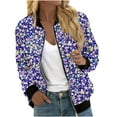 thumbnail image 2 of Ftwytp Women Floral Print Bomber Jacket Full Zip Slim Fit Long Sleeve Hoodless Lightweight Baseball Jacket Coat Casual Sweatshirts Jacket Leisure Coats, 2 of 5