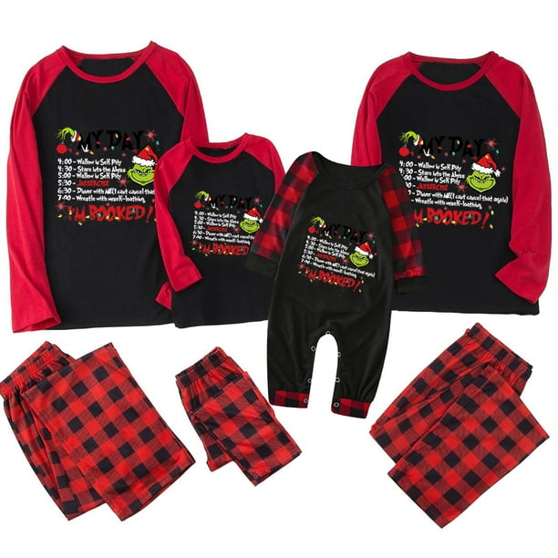 Conjuntos de pijamas navideños familiares a juego Grinch 2024, pijama de Grinch con parte superior y pantalones de pijama a cuadros, pijama de Grinch para niños y adultos para la familia, Mujer XL