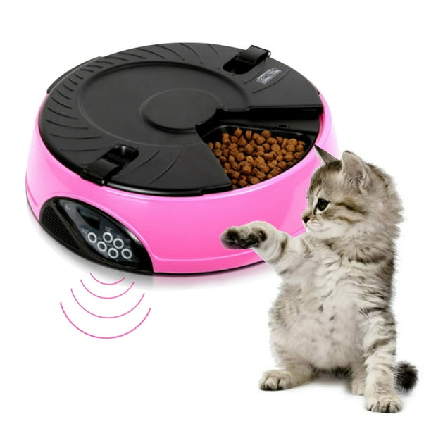 6Meal Automatic Pet Feeder Food Dispenser for Cats and Dogs,Pink