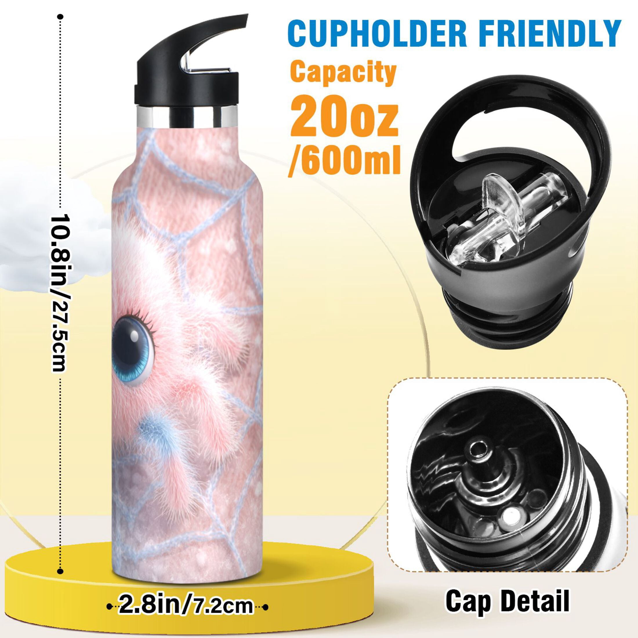 600ML Stainless Steel Insulated Cup Sports Water Bottle Portable Thermos Cup Water Glasses Insulated Tumblers Convenient and Durable Cute Spider