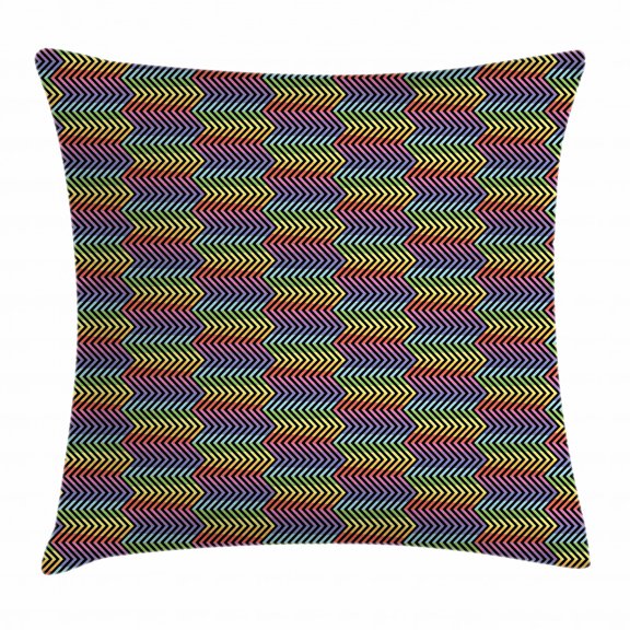 Chevron Throw Pillow Cushion Cover, Geometric Illustration Abstract Contrast Rainbow Spectrum Colors of Zigzag Pattern, Decorative Square Accent Pillow Case, 18 X 18 Inches, Multicolor, by Ambesonne