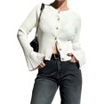 thumbnail image 1 of Suéter de Cuello Redondo Acanalado para Mujer, Camisa de Punto Acampanada de Larga con Botones y Abertura Frontal, Conjunto de Otoño L, 1 of 7