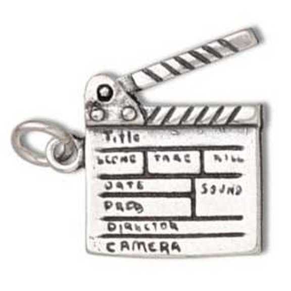 Sterling Silver 16" .8mm Box Chain 3D Moveable Directors Movie Film Clapboard Pendant Necklace