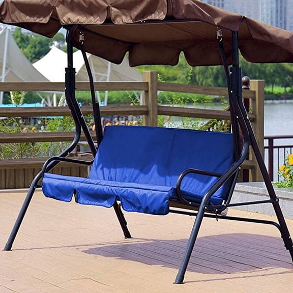 3 Seater Outdoor Swing Chair Cushion Cover Waterproof Heavy Duty 190T Polyester Taffeta Replacement Seat Protector for Patio Garden Backyard Furniture, 49x16x3 Ft, Blue