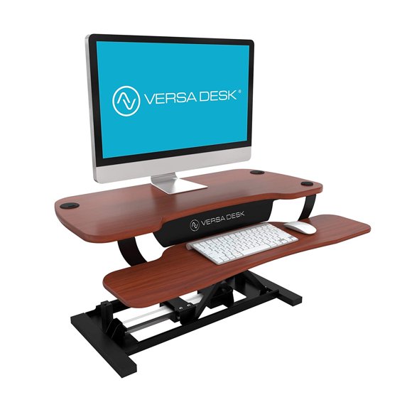 VersaDesk 36 Inch Power Pro Electric Standing Desk Converter, Cherry Wood