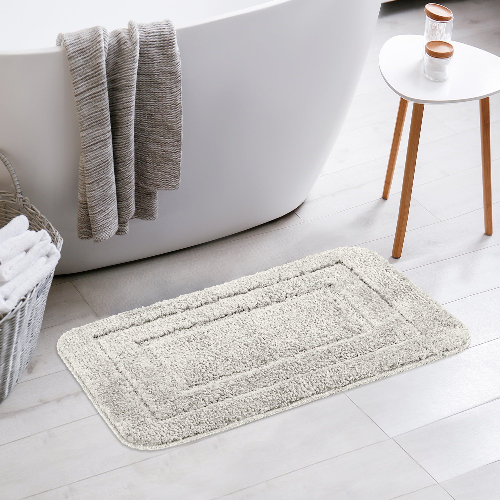 Unique Bargains Soft Absorbent Bath Mats 2 Pcs Non-Slip Plush Bathroom Rugs Light Grey 20" x 32"
