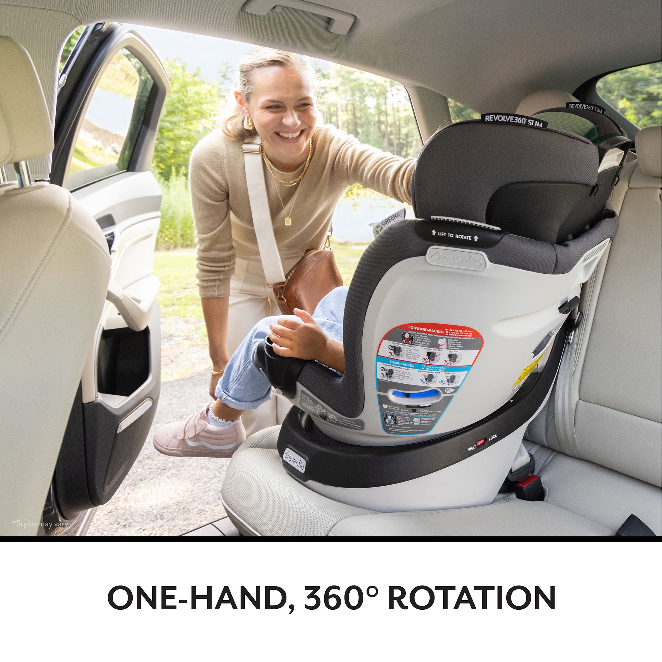 Evenflo Revolve360 Slim 2-in-1 Rotational Car Seat with SensorSafe (Peridot Green)