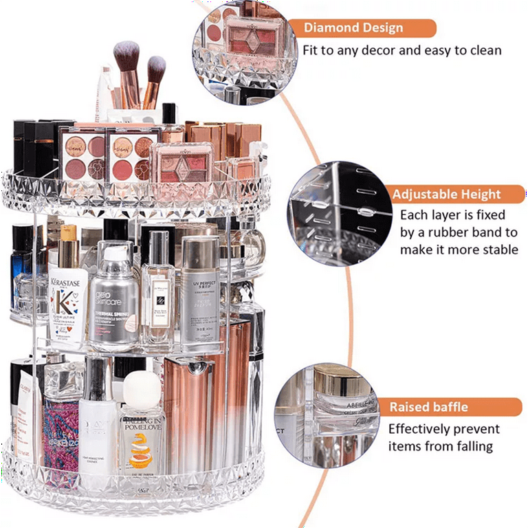 Aohao Rotating Makeup Organizer 360 Spinning Make Up Stand 4 Layers Clear Adjustable Cosmetic Storage Display Box DIY Spinning Large Capacity Makeup
