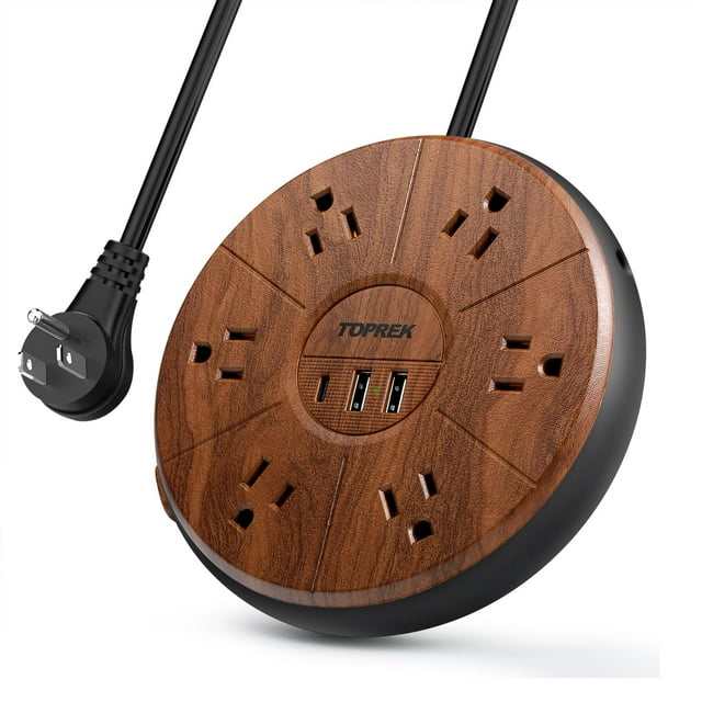Power Strip TOPREK de 6 salidas, 1 USB-C, 2 USB-A, cable PD de 20 W, 6.5 pies