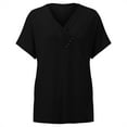 thumbnail image 2 of BKQCNKM Shirts for Women T Shirts for Women Ladies Casual V Neck Short Sleeve T Shirt Pleated Solid Color Button Top Tshirts Shirts for Women, Black XL, 2 of 8