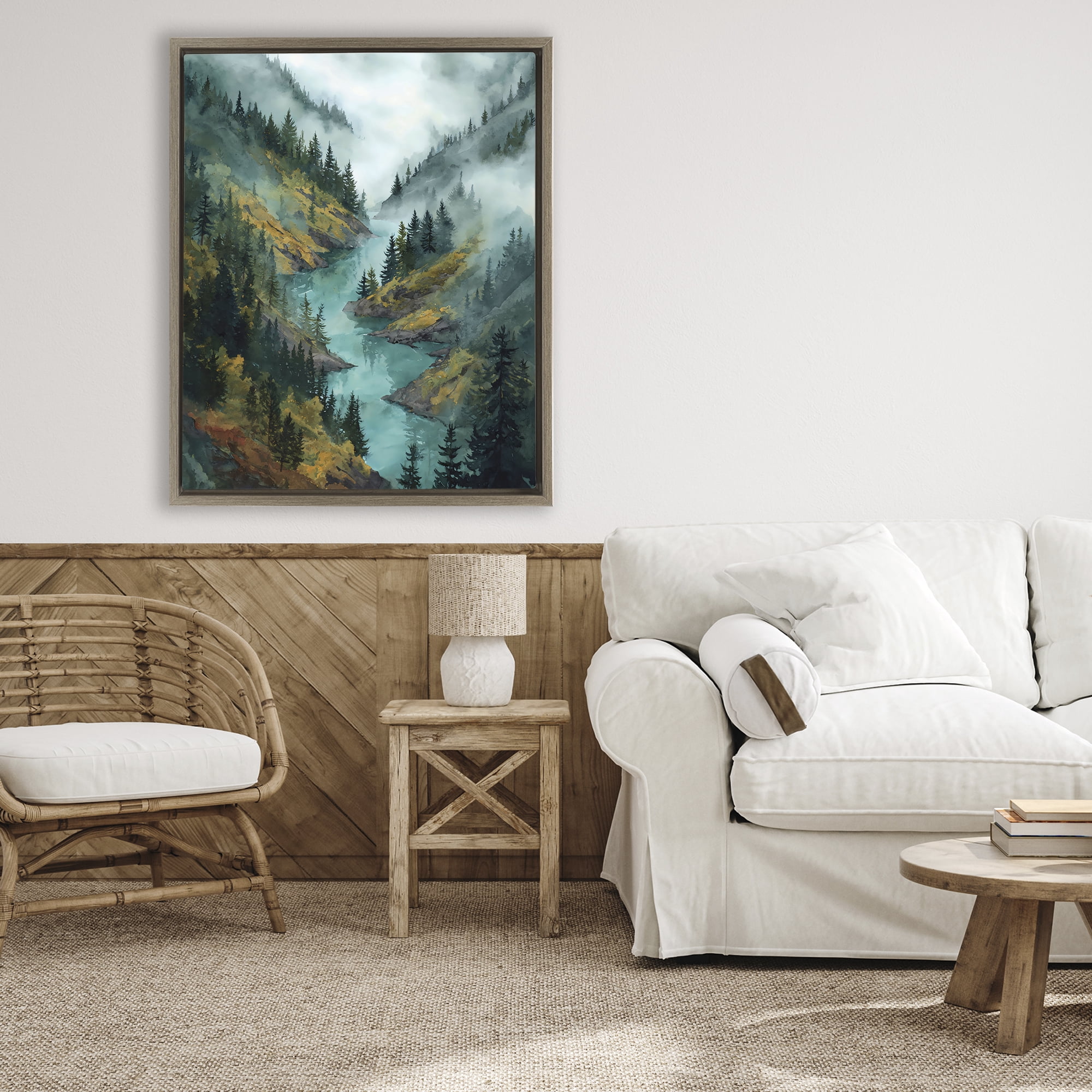 Stupell Industries Turquoise Mountain River Bends Brown Framed Floater Canvas Wall Art, design by Franklyn Gregory