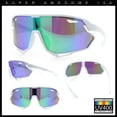 thumbnail image 2 of Boys Color Mirror Sportsmans Shield Oversized MTB Wrap Around Plastic Sunglasses White - Green Mirror, 2 of 7