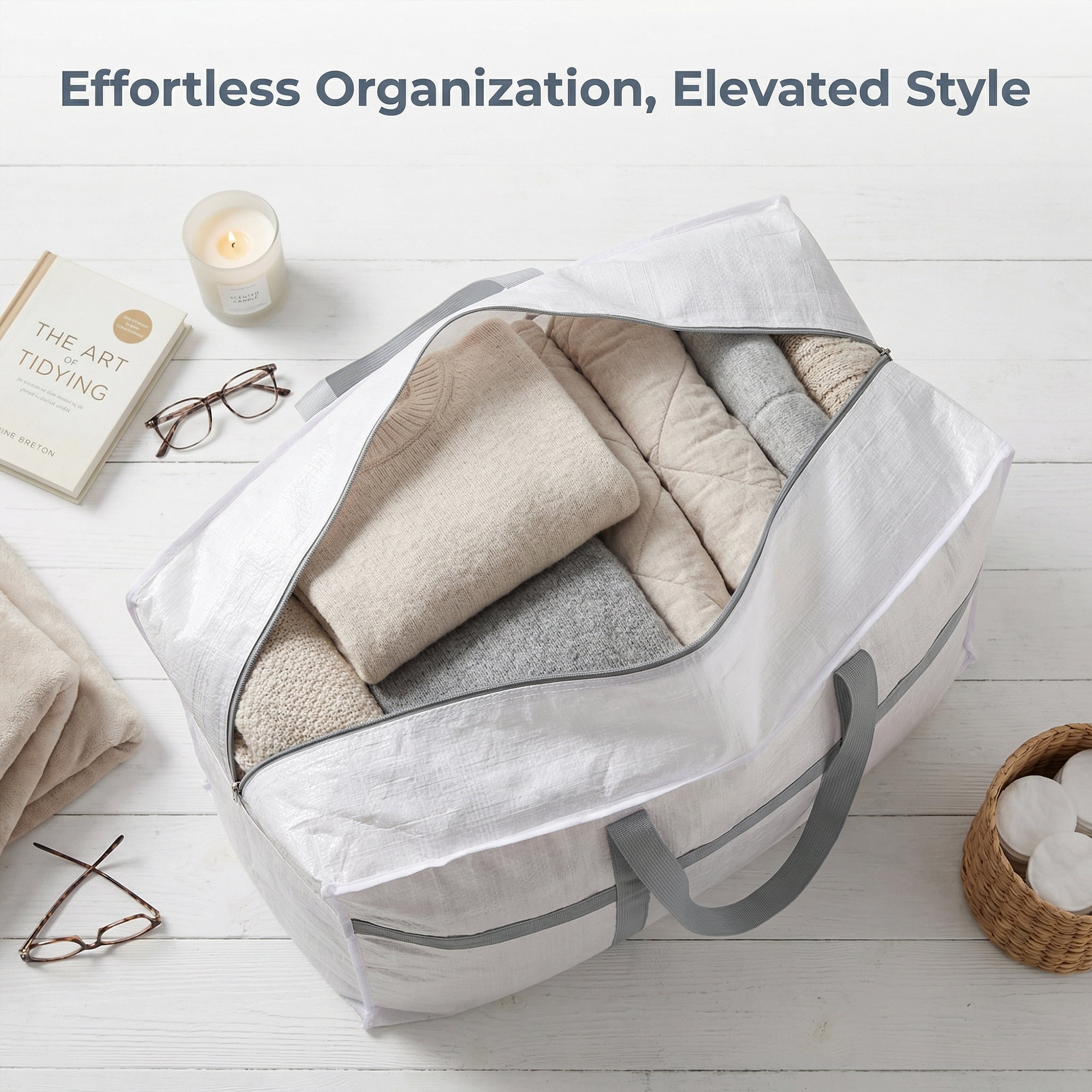Unique Bargains Clothes Storage Bags for Organizing Clothing White 31.5"x9.8"x19.7"