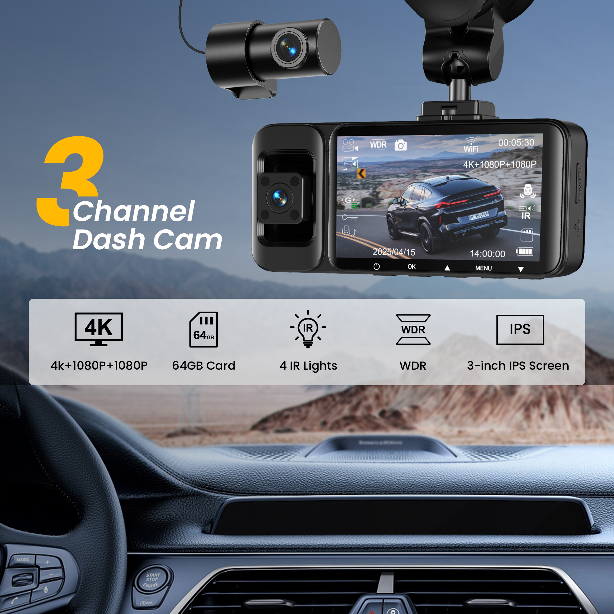Nexpow K02 4K 3-Channel Dash Cam with STARVIS Night Vision photo 2