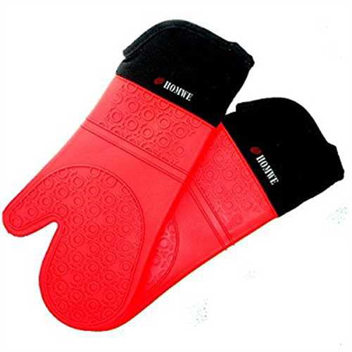 Red Oven Mitts with Quilted Liner Extra Long Professional Silicone Oven Mitt