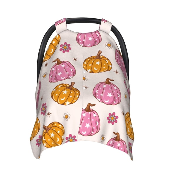Car Seat Cover Baby - Cute Pink Daisy Pumpkin Breathable Infant Car Seat Cover for Baby Carseat, Lightweight Comfort Baby Essentials Must Haves Newborn Stuff for Girl Boy
