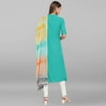 thumbnail image 6 of Janasya Indian Mandarin Collar Short Sleeve Solid Green Rayon Kurta With Dupatta For Women, 6 of 8