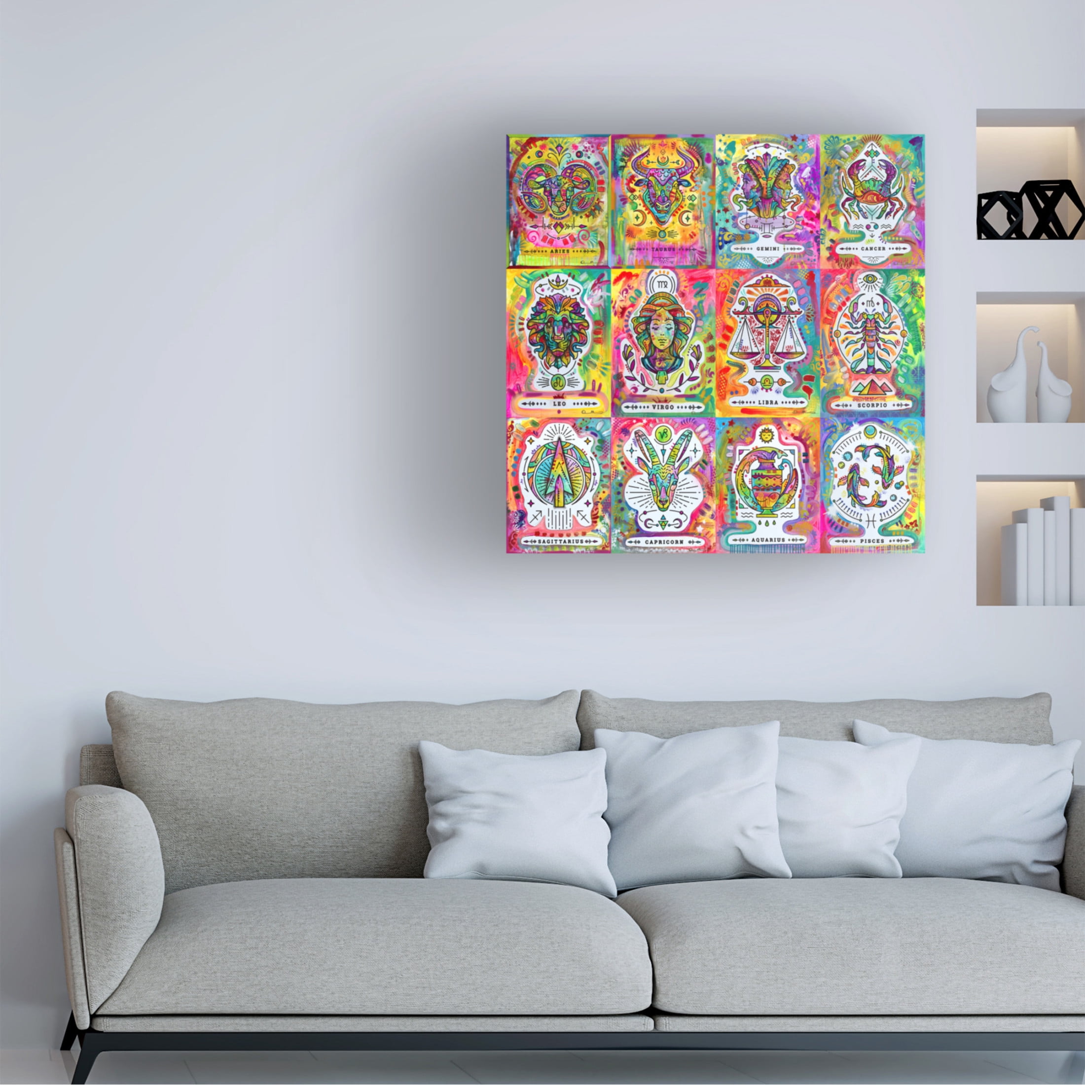 Canvas Wall Art - Dean Russo 'Zodiac Calendar' Wall Art for Living Room, Bedroom, or Office Décor by Trademark Fine Art - 14 x 14 Inches