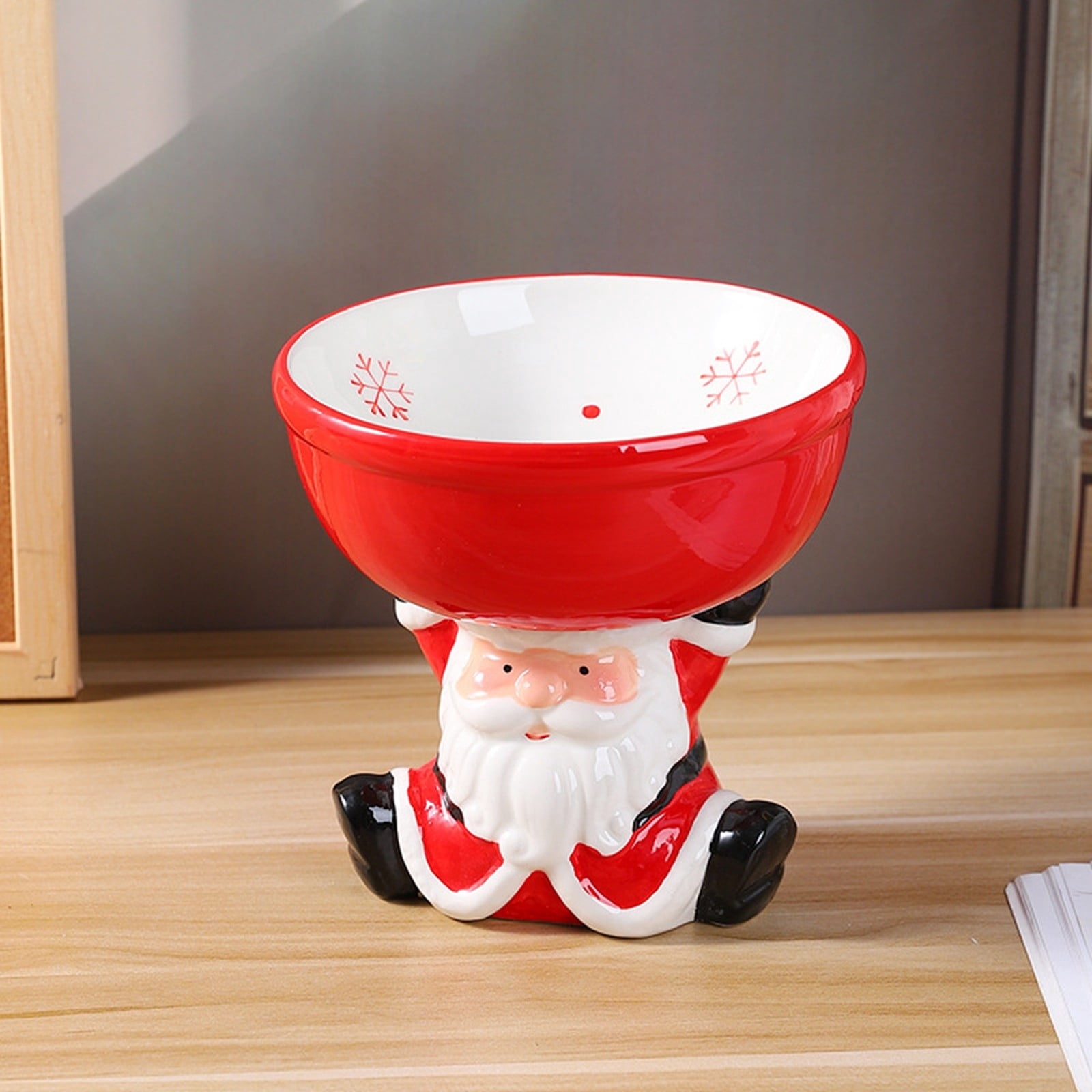 Gytml Ceramic Christmas Pet Bowl With Santa Claus Base,Multi-Functional Container For Candy, Treats & Pet Feeding,3D Festive Pet Storage Bowl For Parties & Home Use Red 16x15.2cm