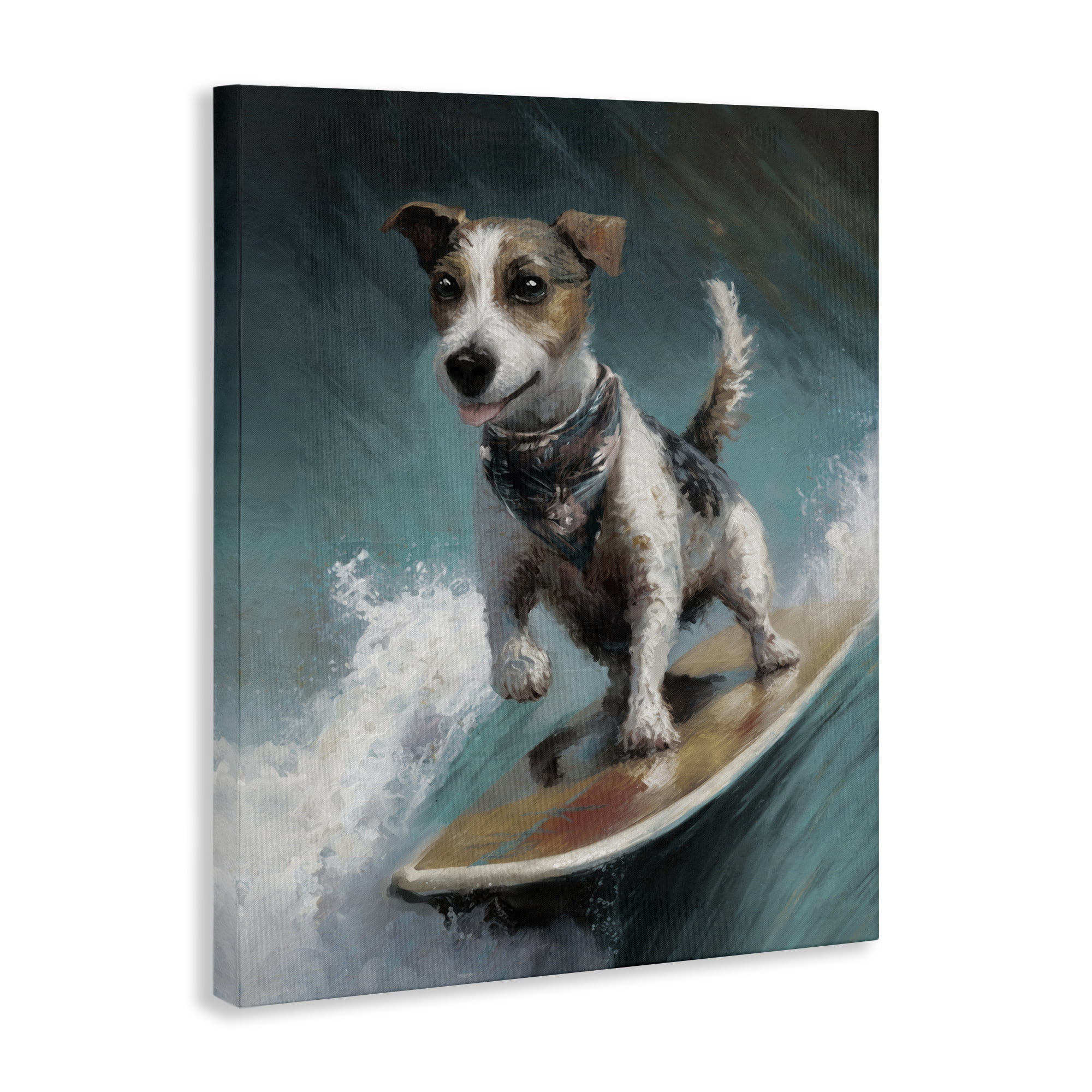 Stupell Industries Beachy Surfer Dog Animals Painting Wrapped Canvas Art Print Wall Art, 24 x 30