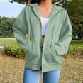 thumbnail image 1 of Veste à Capuche Zippée en Mélange de Coton Uni pour Femmes, Décontractée, Ample, Verte, 2TG, 1 of 7