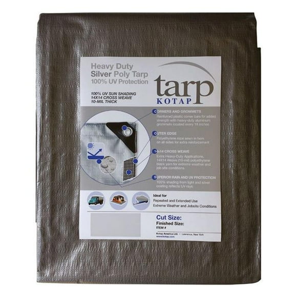 Kotap 7539018 10 x 20 ft. Heavy Duty Polyethylene Poly Tarp, Silver - Case of 5