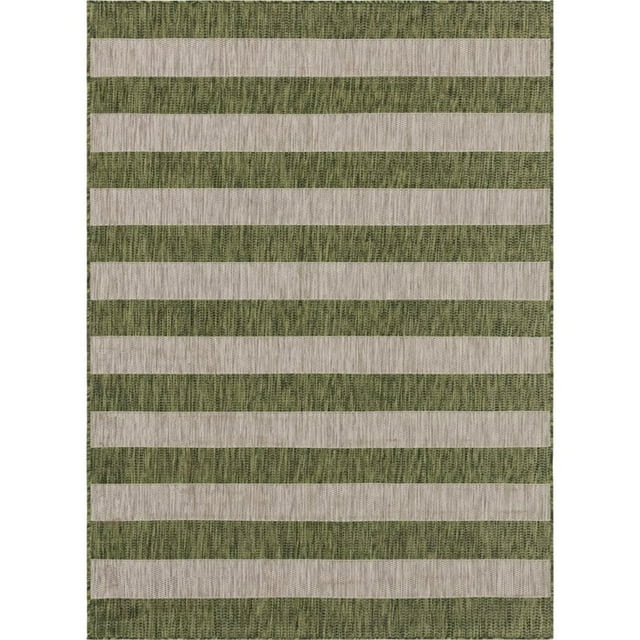 Unique Loom Outdoor Striped Collection Rug 8' x 11' 4 Rectangle Green/Ivory